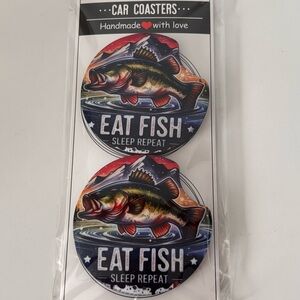 Hand Crafted Eat Fish Car Coasters - Multicolor